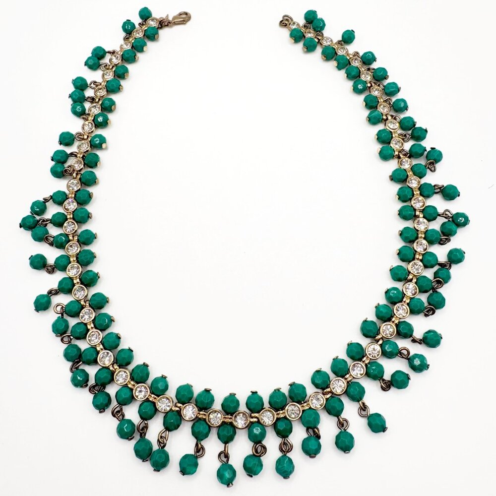 Vintage 1980s Avon Emerald/Turquoise Beaded Choker Necklace with Rhinestones